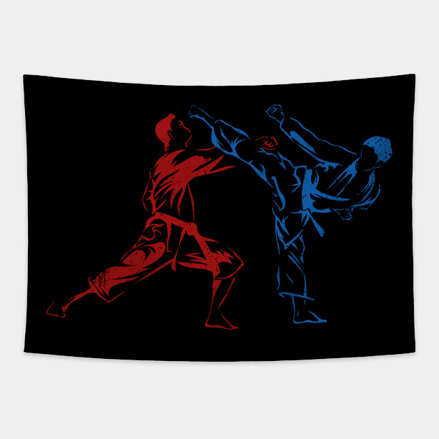 Karate Fighters Black Belt Karate Kick Tapestry by MzumO