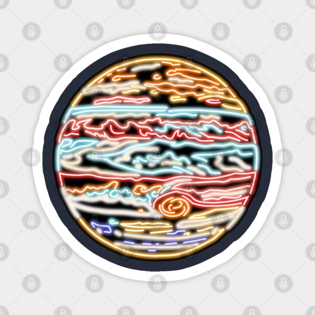 Electric Solar System Neon Jupiter Top Left Magnet by gkillerb