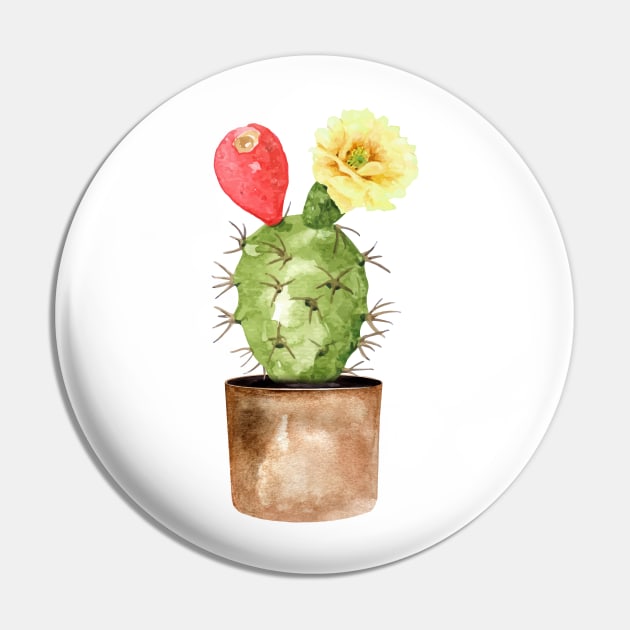 Hand painted Watercolor Cactus in Terracotta pot Pin by SouthPrints
