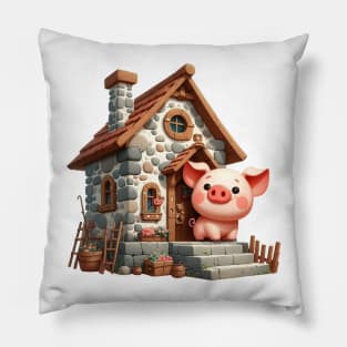 Cute Little Piggy in a house made of stone Pillow