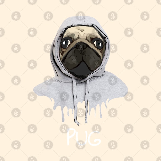 Pug, pug face and hooded sweatshirt, pug lovers, gift for pug lovers by Collagedream