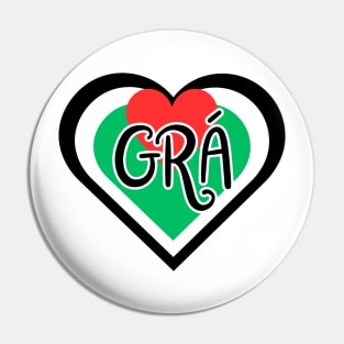 Grá = Love  - Irish Language Designs - Irish Palestinian Flag Pin