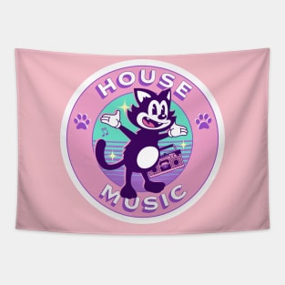 HOUSE MUSIC - Cartoon House Cat Tapestry