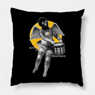 Tattoed riot angel with drum Rhythms of resistance Pillow