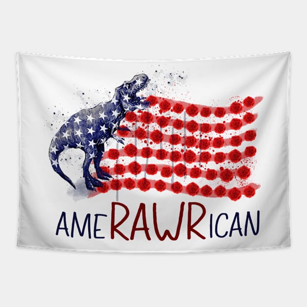 Amerawrican T-rex American Flag July 4th Tapestry by ValentinkapngTee