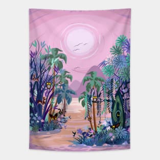 The Eyes of the Enchanted Misty Forest Tapestry