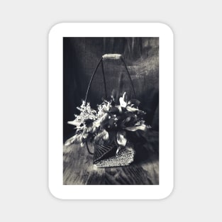 Black and white photography of decorative flower arrangement Magnet