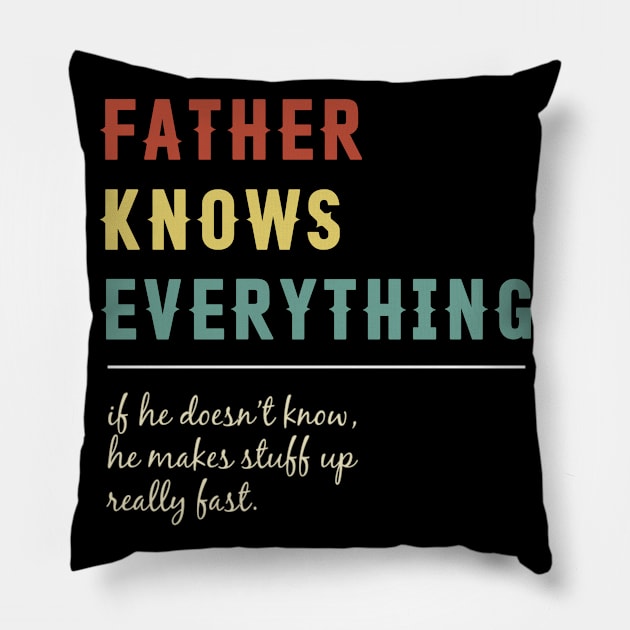 Father Knows Everything Funny Vintage Retro Best Father Pillow by Tun Clothing