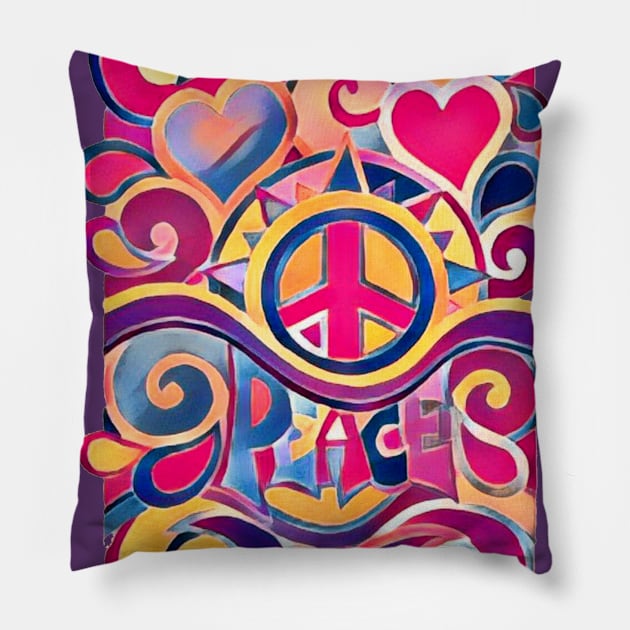 Peace and Love Pillow by AlondraHanley