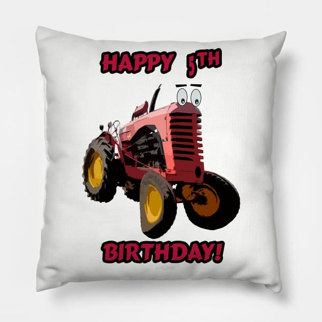 Happy 5th birthday tractor design Pillow by seadogprints