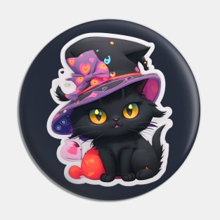 A Cute Black Cat With a Round Hat Pin