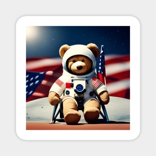 Teddy in a Space suit sitting on a deck chair on the Moon Magnet