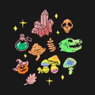 Spooky Halloween Autumn Pastel Goth Crystals, Pumpkins, Mushrooms T-Shirt