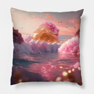 Golden and pink fantasy beach Pillow