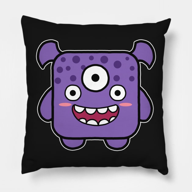 Kawaii Purple Square Monster Pillow by Luna Illustration