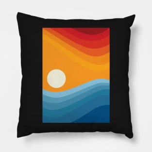 Blue and Orange Minimalist Abstract Ocean Landscape Pillow