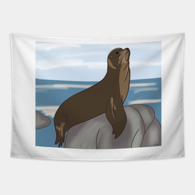 California Sea Lion Tapestry by eeliseart