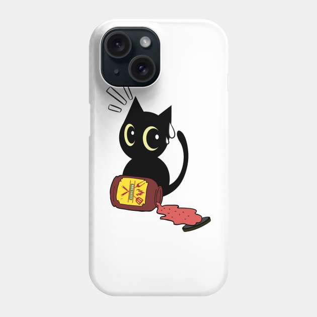 Funny Black Cat Spills a jar of BBQ Sauce Phone Case by Pet Station