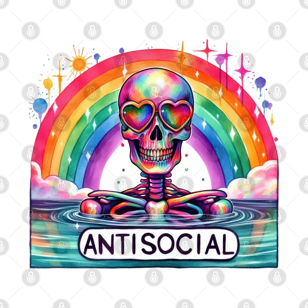 "Antisocial" Skeleton and Rainbow by FlawlessSeams