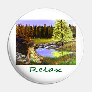 Woman girl seated by forest pond zen yoga buddhism Pin