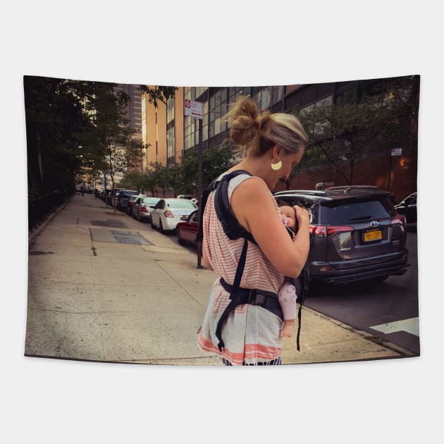 Mother Baby Son City Street Manhattan New York City Tapestry by eleonoraingrid