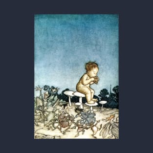 Playing Music for the Fairies - Peter Pan in Kensington Park - Arthur Rackham T-Shirt