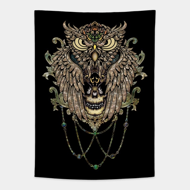 Elegant owl with skull Tapestry by Nicky2342