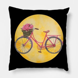Girly Bicycle with flowers Yellow Pink Pillow