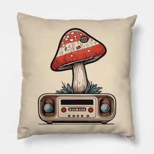 Vintage Radio And Red Muchroom Pillow
