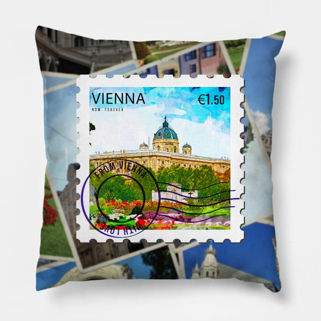 Vienna post stamp design souvenir Pillow by DesignerPropo