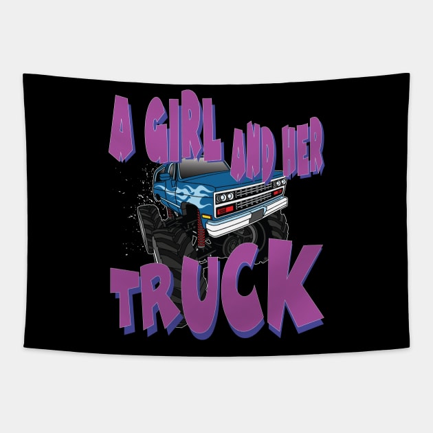 A Girl and Her Truck - Cool Female Truck Driver Gift Tapestry by Envision Styles