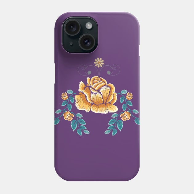 Yellow Embroidery Rose Ornament Phone Case by AnnArtshock