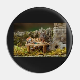 George the mouse in a log pile House color NHS heart Pin