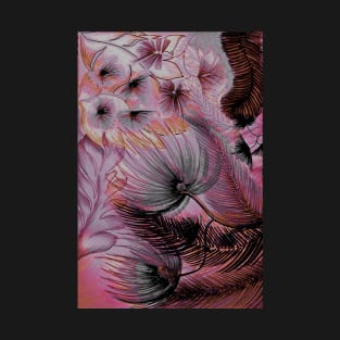 LARGE ART  PURPLE PINK TROPICAL FLOWERS PALM FERNS TRIFFIDS DECO POSTER T-Shirt