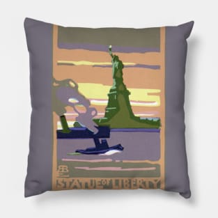 Vintage Travel Poster, Statue of Liberty Pillow