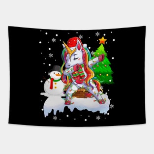 Christmas Lights Dabbing Unicorn Funny Dab Dance Unicorn Xmas Girls Women Tapestry