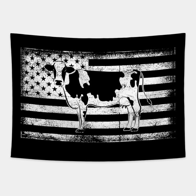 Cow Retro US Flag Tapestry by shirtsyoulike