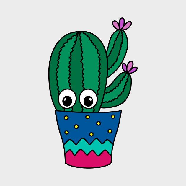 Cute Cactus Design #326: Cactus With Pretty Flowers In Cute Pot by DreamCactus