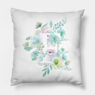 Botanical alphabet F green and purple flowers Pillow