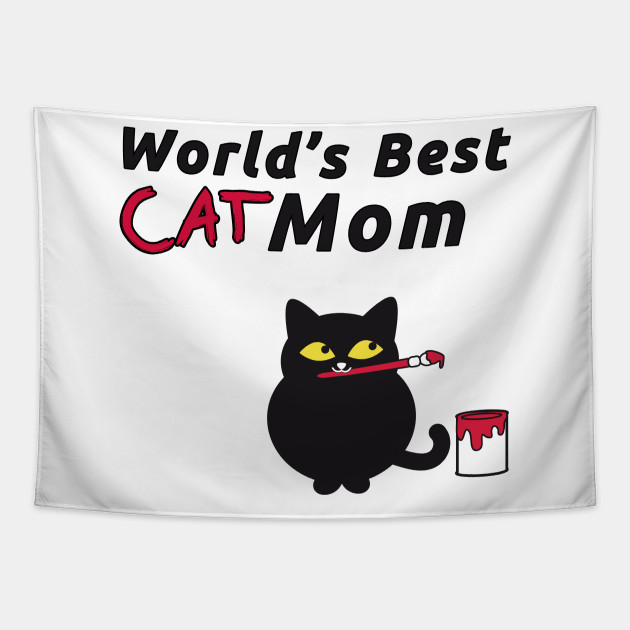 World S Best Cat Mom Cute Chubby Kitty Painting Cat Mom Gifts Tapestry Teepublic