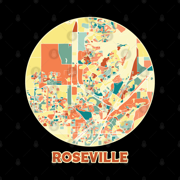 Roseville map in mozaique colors Roseville Pin TeePublic