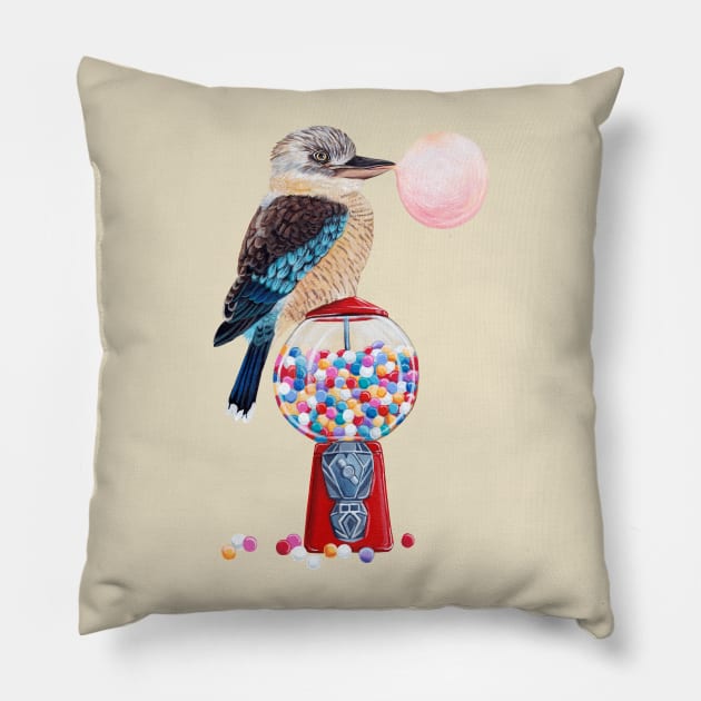 kookaburra and gumball machine Pillow by ruta13art