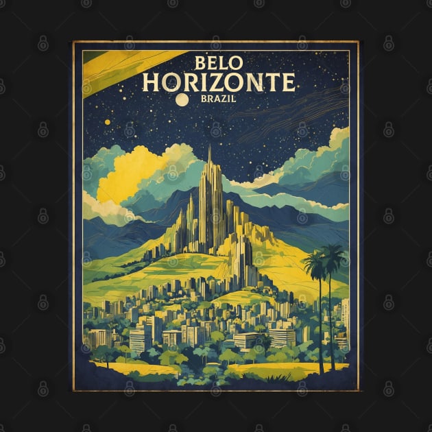 Belo Horizonte Starry Night Brazil Vintage Tourism Travel Poster by TravelersGems