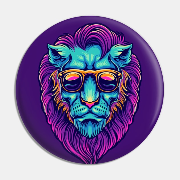 Psychedelic Lion Head Illustration Pin by SLAG_Creative