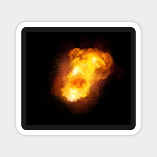 Fiery bomb explosion, orange color with sparks and smoke Magnet