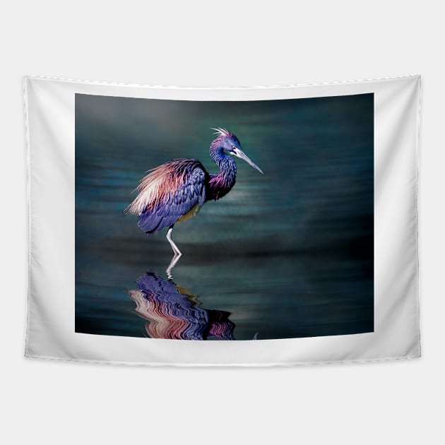 Tricoloured Heron Fishing Tapestry by Tarrby