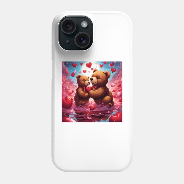 Teddy celebrating Valentines day, randome floating love hearts Phone Case by Colin-Bentham