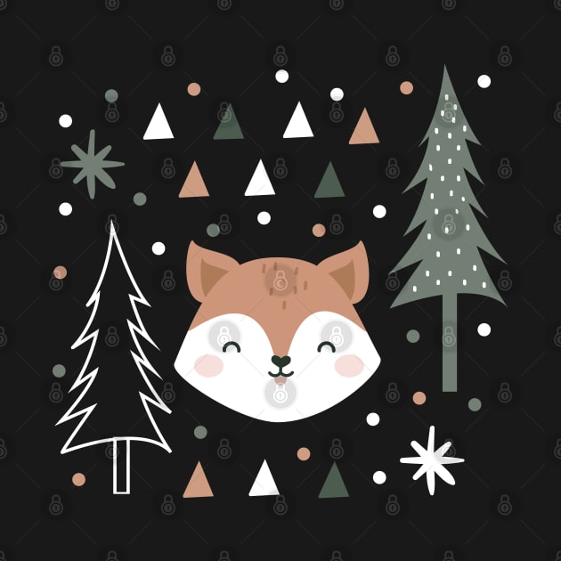 Cute Fox in the Forest Green and Grey by Just a Cute World