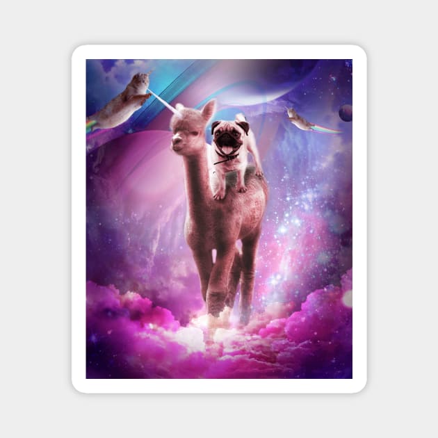 Funny Space Pug Riding On Alpaca Unicorn Magnet by Random Galaxy