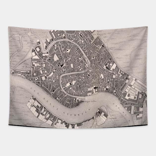 Old Venice Italy Map (1846) Vintage Venezia Italia Atlas Tapestry by Bravuramedia